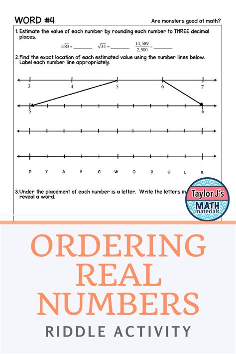 Ordering Real Numbers Worksheet Lesson 1 3