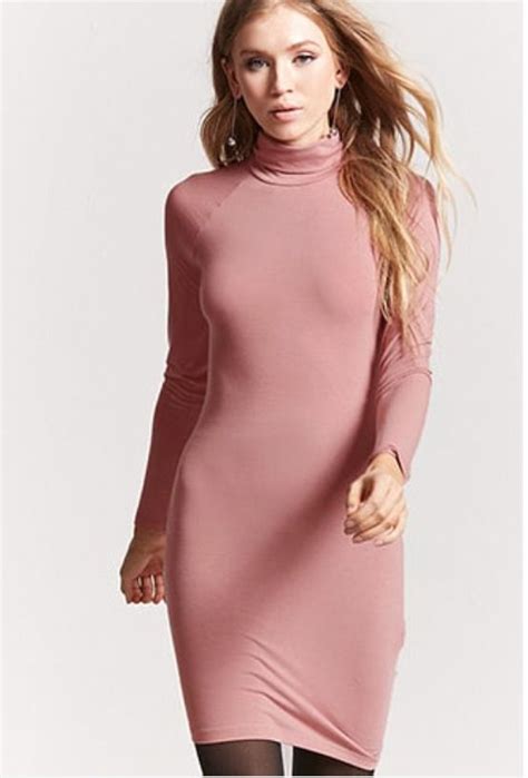 Turtleneck Bodycon Mini Dress Long Sleeve Forever Anyoccasion