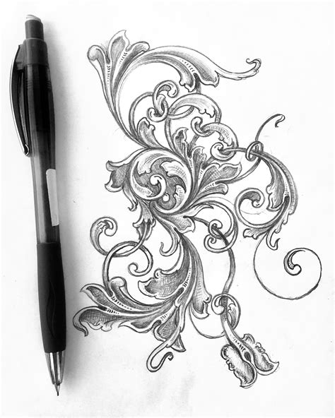 Scrollwork Filigree Scroll Sketch Acanthus Flower Tattoo Shoulder