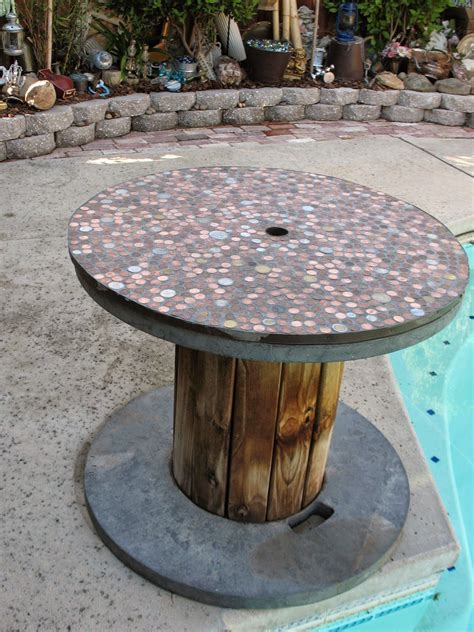 Larger Penny Table Made Using A Large Wire Spool Wooden Spool Tables