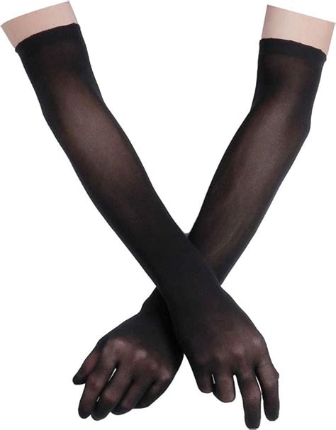 Sholeno Women Mesh See Through Sheer Gloves Stretchy Full Finger Long Gloves Mittens Black Size