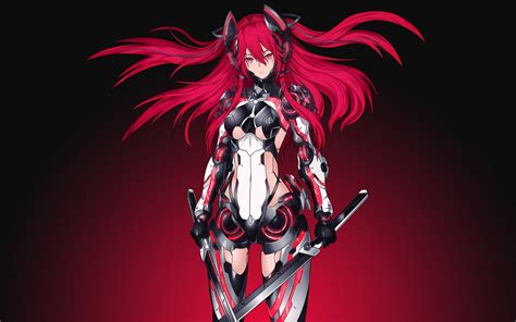Anime Mecha Girl Red Warrior Katana 4k