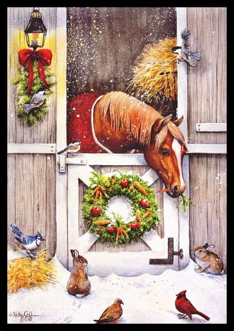 035 Gc Kathy Goff Bird Horse Rabbit Unused Christmas Greeting Card