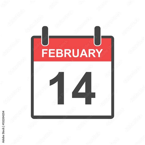 February 14 Calendar Icon Vector Illustration In Flat Style