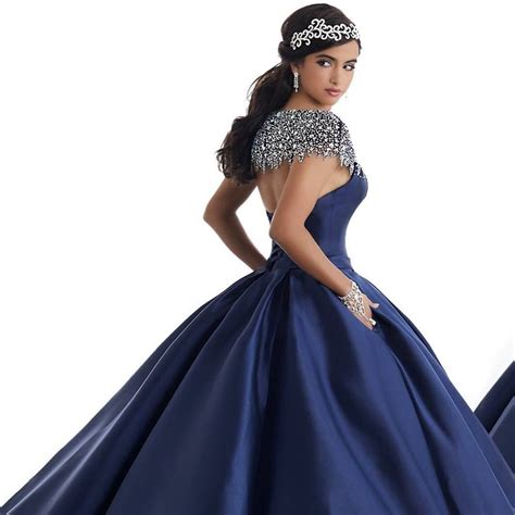 2017 Navy Blue Satin Quinceanera Dresses With Silver Navy Blue