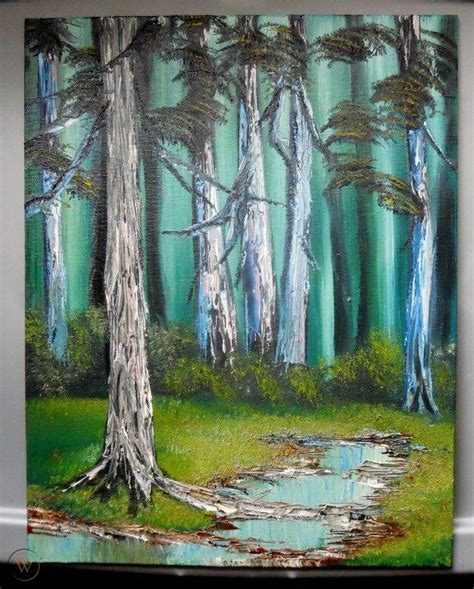 Bob Ross Style Wilderness Oil Painting Forest Trees