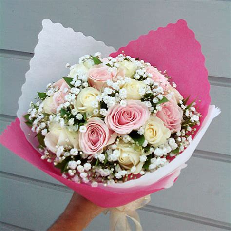 Buket bunga mawar, kota surabaya. Buket Bunga Mawar Pink Putih BF-01