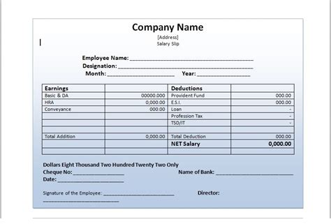 Excel Pay Slip Template Singapore Salary Slip Format Accounting
