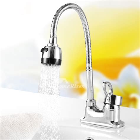 Canteen one hole high profile kitchen faucet with oak lever handle and spray. Chrome Kitchen Faucet Gooseneck Centerset One Hole Silver ...