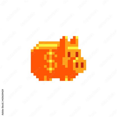Piggy Bank Icon Golden Money Box Pixel Art Style 8 Bit Sprite