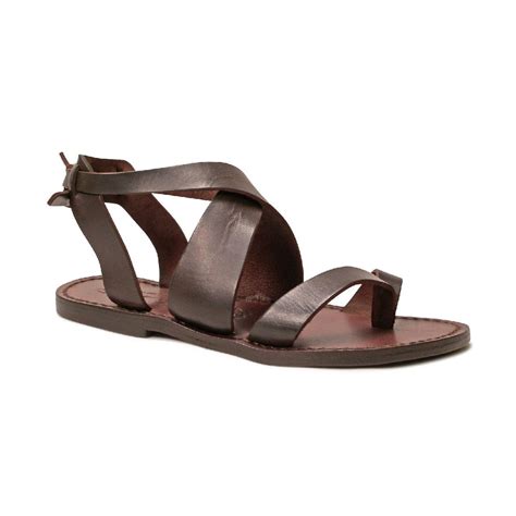 women sandals in dark brown leather handmade in italy gianluca the leather craftsman
