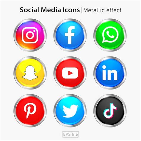 Premium Vector Popular Social Media Dark 3d Icons Metallic Effect Set