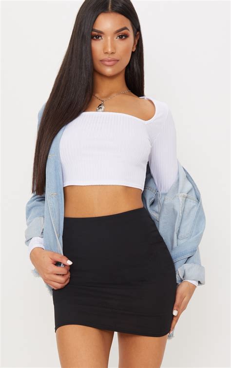 black high waisted ribbed jersey mini skirt prettylittlething