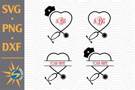 Heart Stethoscope Monogram Svg Png Dxf Digital Files Include By