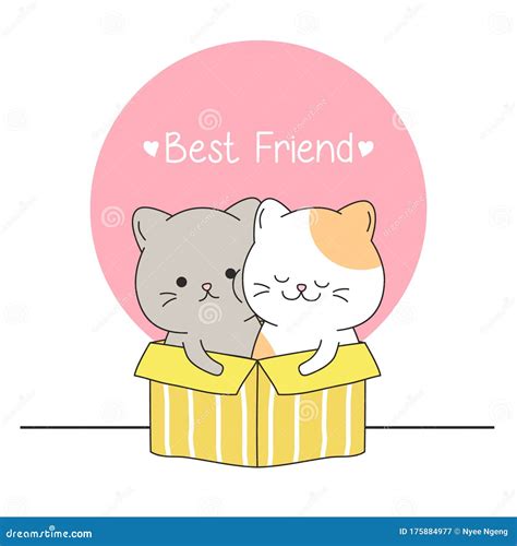 Happy Cute Cats In The Box With Friends Vector Stock Vector