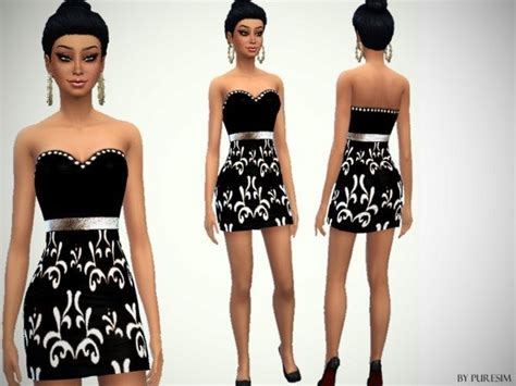 Elegant Black Dress With Metallic Belt By Puresim At Tsr Sims 4 Updates