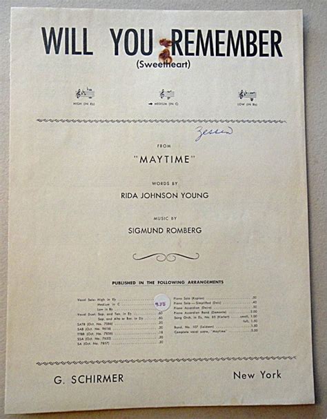 1937 Antique Sheet Music Will You Remember By 1kingsdaughter