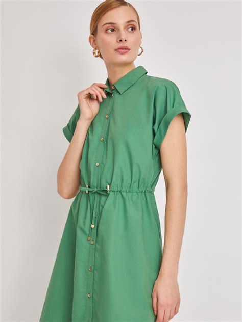 Платье рубашка с кулиской 023218259142 цвет Зеленый артикул