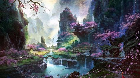 🥇 Landscapes Fantasy Art Artwork Waterfalls Wallpaper 5586
