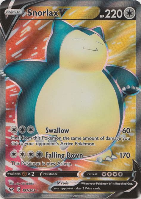 Pokémon card scans, prices and collection management. Snorlax V - 197/202 - Full Art Ultra Rare - Pokemon Singles » SWSH - Base Set - Full Grip Games