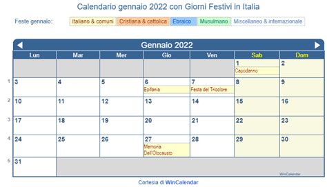Calendario Da Stampare Gennaio 2022