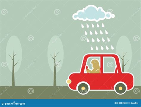 Man Driving By Car Under Raining Cloud Stock Vector Illustration Of Transportation