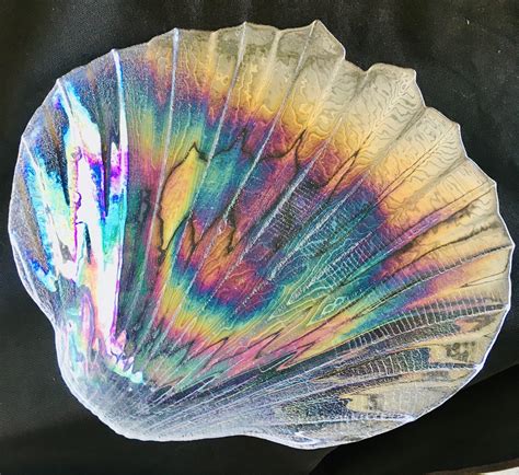 Sea Shell Shaped Iridescent Glass Serving Platter 12