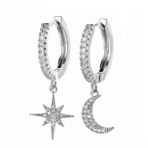Women S Star And Moon Hoop Earrings