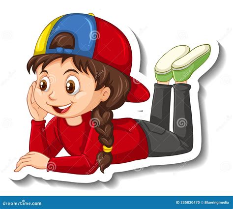 A Girl Laying On The Floor Cartoon Character Stock Vector