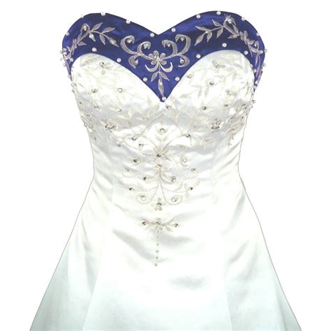 Sweetheart Royal Blue And White Wedding Dress A Line Satin Embroidery