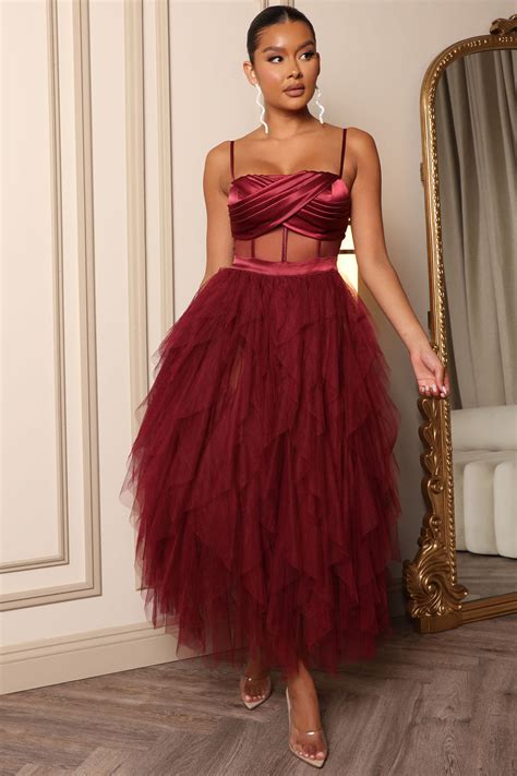 Dream Of Me Tulle Maxi Dress Burgundy Fashion Nova Dresses