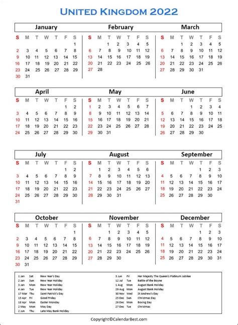 Uk Holiday Calendar 2022 Best Printable Calendar