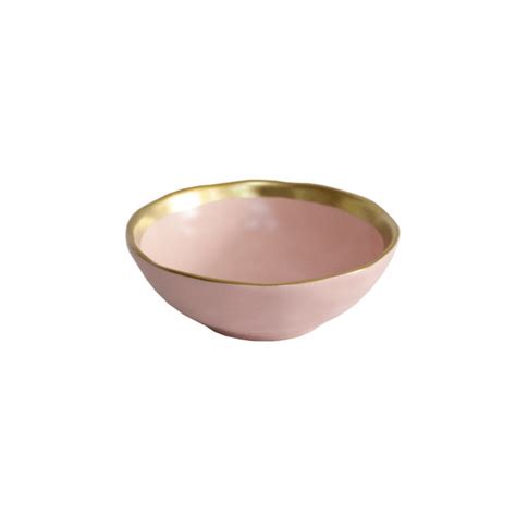 Bowl Em Porcelana Nude Com Borda Dourada Belini Home Design 14 Cm LCL