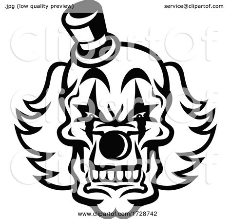 Head Of Scary And Evil Whiteface Clown Skull Front View Mascot Black