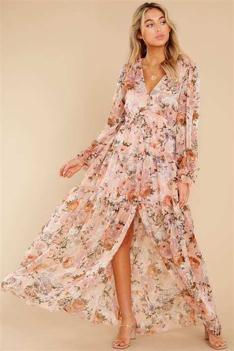 showing off peach floral print maxi dress floral print maxi dress women long sleeve dress