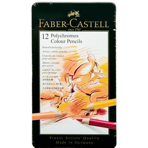 Faber Castell Polychromos Colour Pencils Assorted Tin Box Of 12