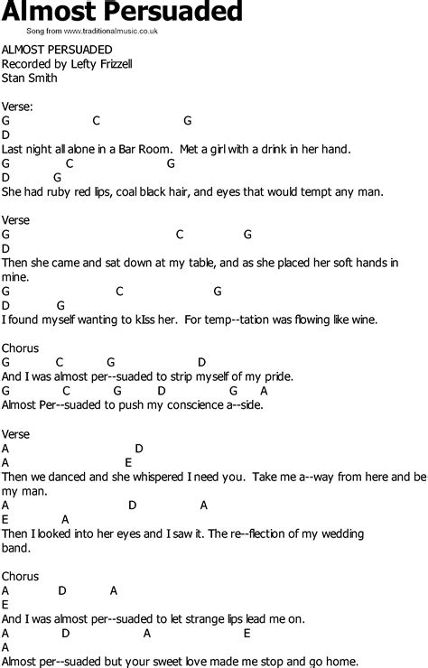Old Country Song Lyrics With Chords Almost Persuaded