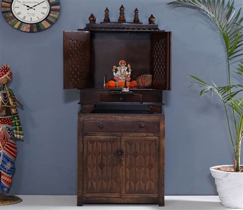 Buy Wooden Multicolor Pooja Mandir With Cabinet Brown Online In India