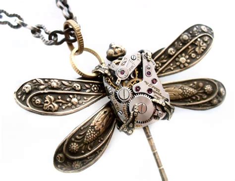 Steampunk Dragonfly Necklace Dragonfly Jewelry Steampunk Dragonfly