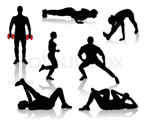 Silhouettes Of Exercises People Stock Vector Colourbox