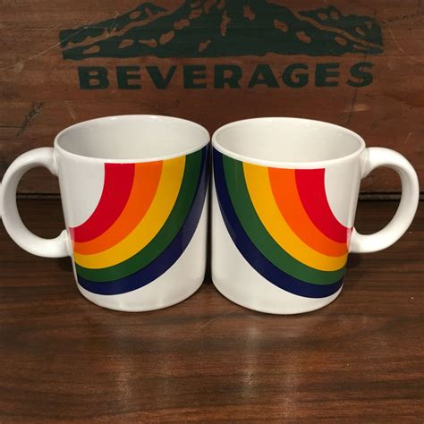 2 Vintage Rainbow Ceramic Coffee Mugs 1984 Ftd Florist Tea Cups Retro