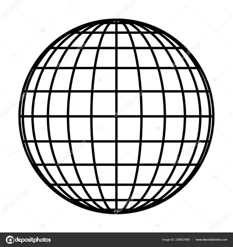 Earth Planet Globe Grid Of Black Thick Meridians And Parallels Or