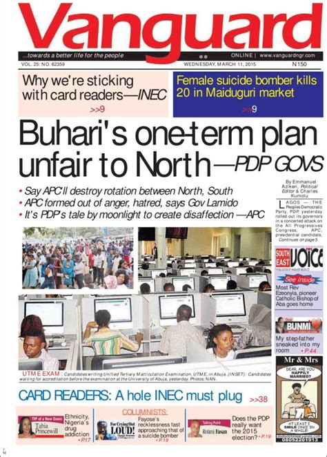 Newspaper Vanguard Nigeria Newspapers In Nigeria Wednesdays