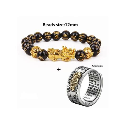 Fashion Feng Shui Pixiu Obsidian Stone Wealth Bracelet Ring Set Jumia