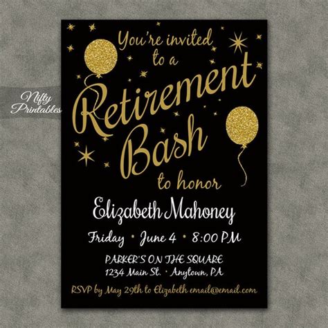 Retirement Party Invitations Printable Black And Gold