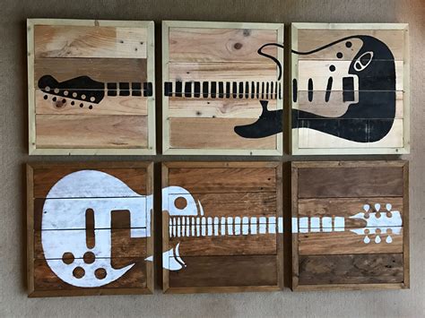 3 Piece Guitar Wall Art Hand Made From Rescued Wood Full Size Outlines