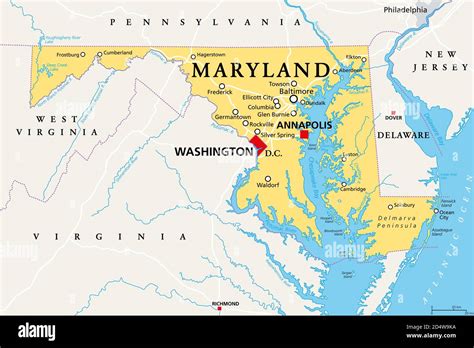 Maryland Md Politische Karte Staat In Der Mid Atlantic Region Der