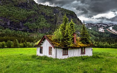 Landscape Nature Summer Abandoned Norway Grass Clouds Mountain