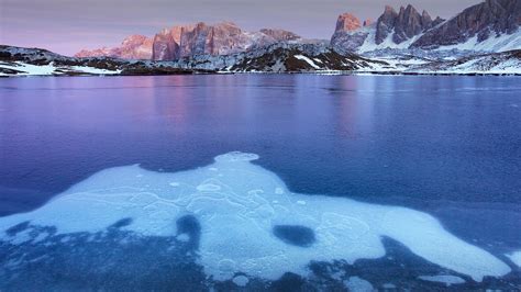 Nature Landscape Mountains Lake Frozen Lake Snow Snowy Mountain