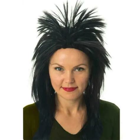 adult 80s ladies black glam rock diva wig fancy dress spike mullet punk £4 49 picclick uk